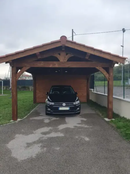 Conception et pose d'un carport en bois pour 1 voiture avec espace à Roche (38) en Isère